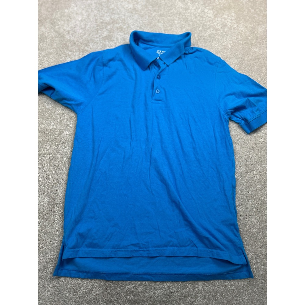 Pine Trails Solid Polo Shirt L Blue Short Sleeve Cotton Preppy Casual Basics